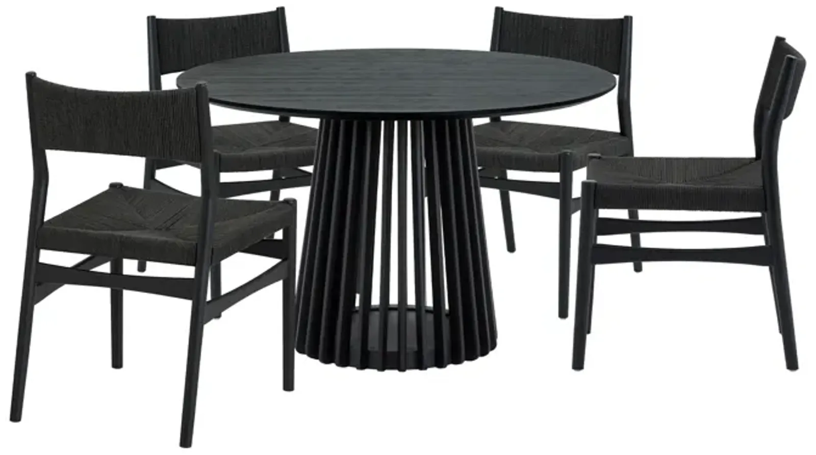 Pasadena Erie 5 Piece Round Dining Set in Black Oak Finish with Paper Cord Chairs