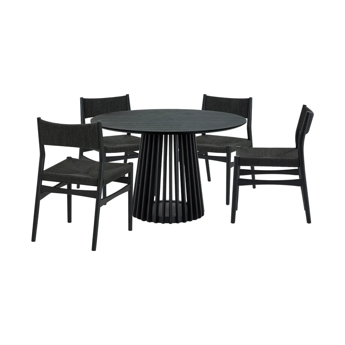 Pasadena Erie 5 Piece Round Dining Set in Black Oak Finish with Paper Cord Chairs