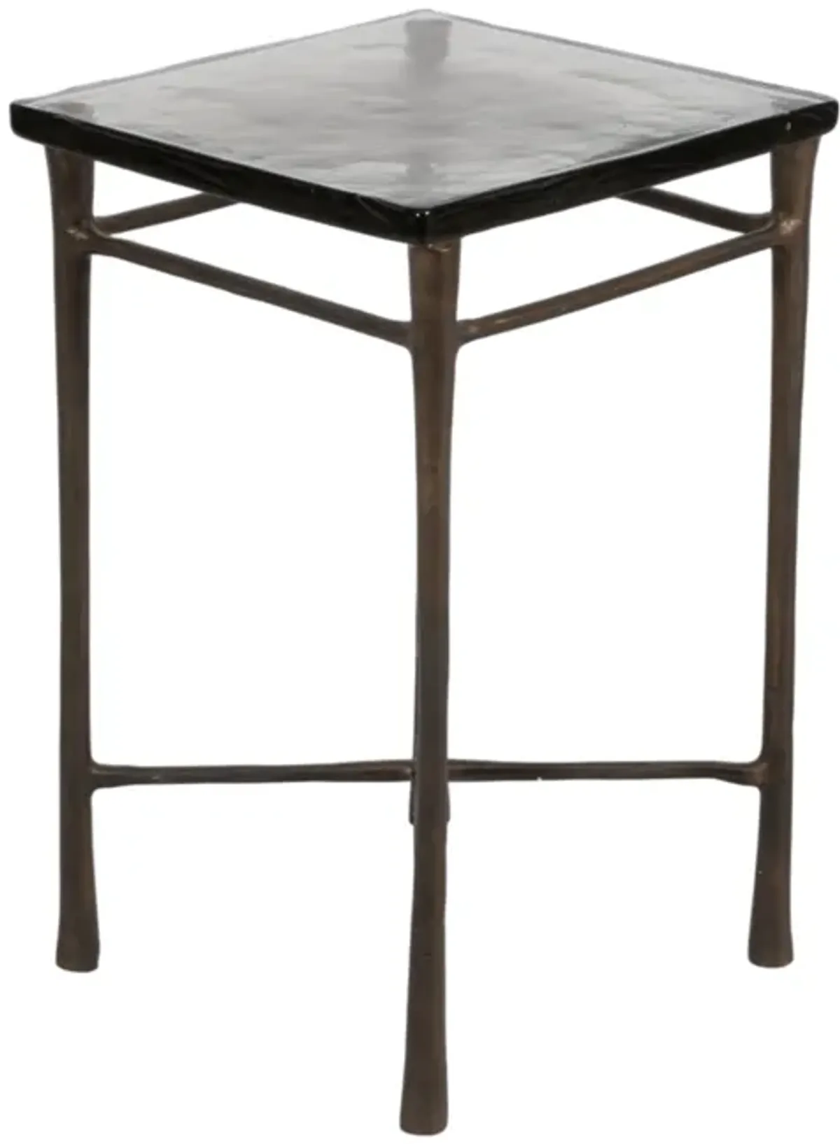 22" Thick Glass Top Square Accent Tale, Antique Br