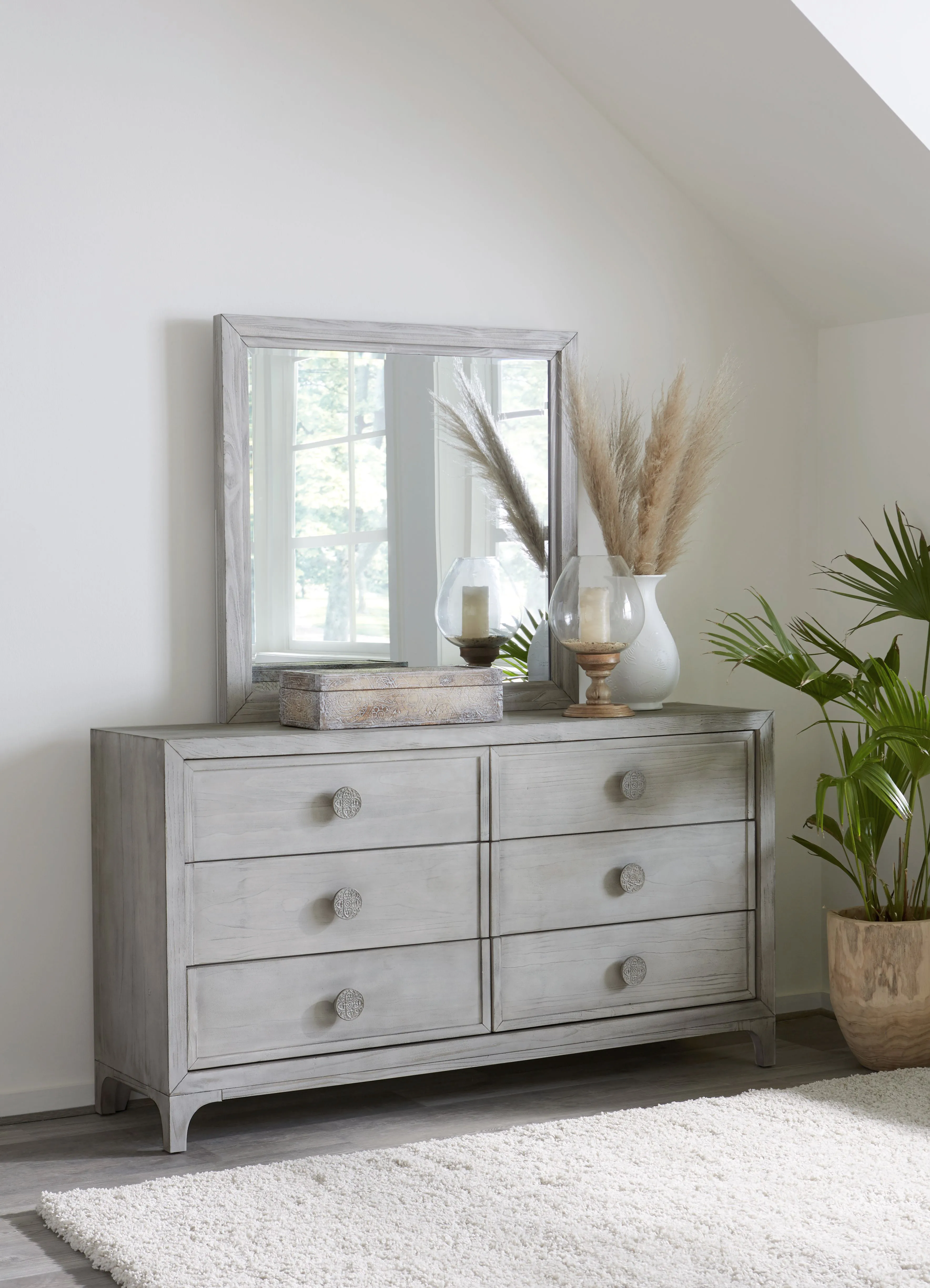 Boho Chic Six-Drawer Dresser in Washed White (2024)