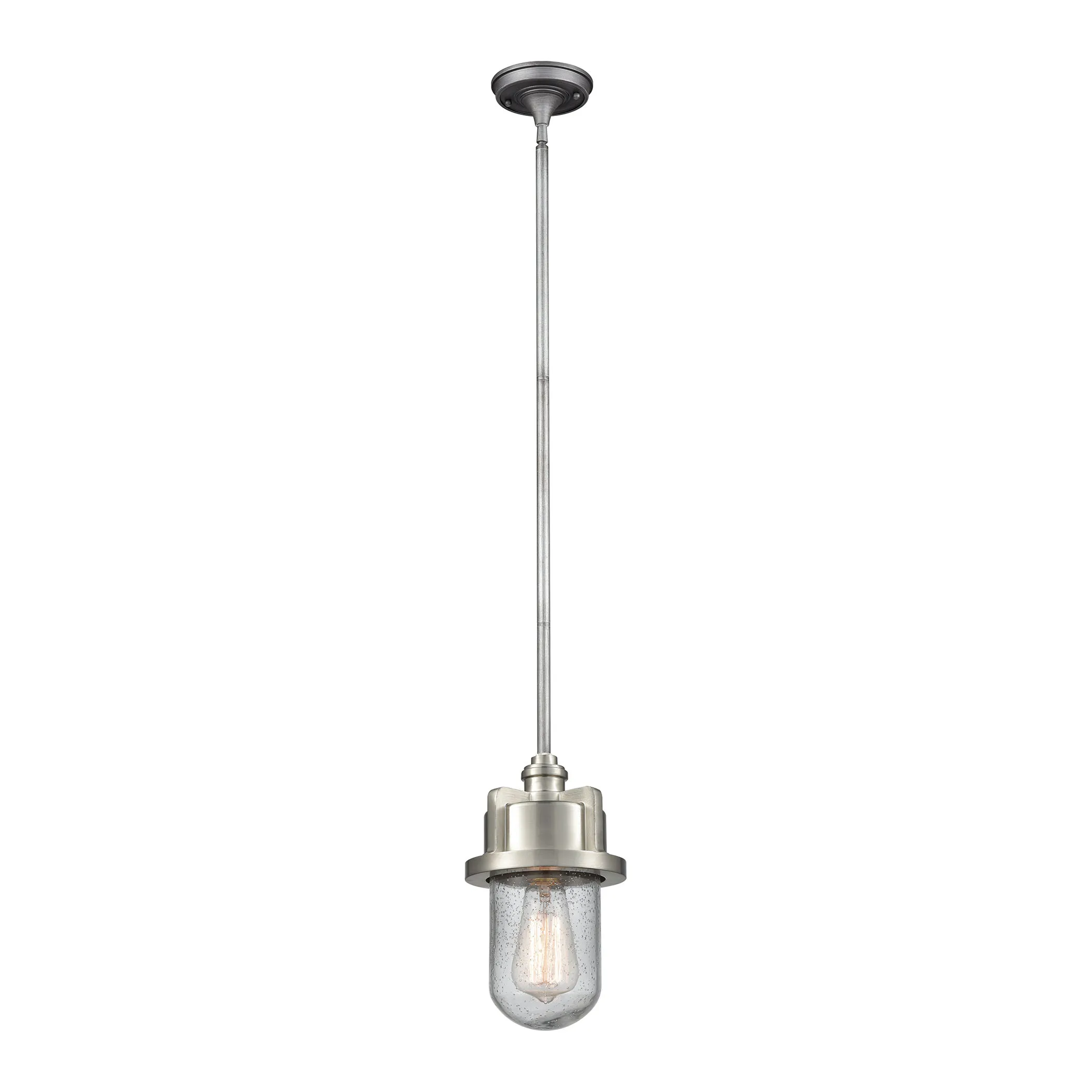 Briggs 1-Light Mini Pendant in Weathered Zinc and Satin Nickel with Seedy Glass