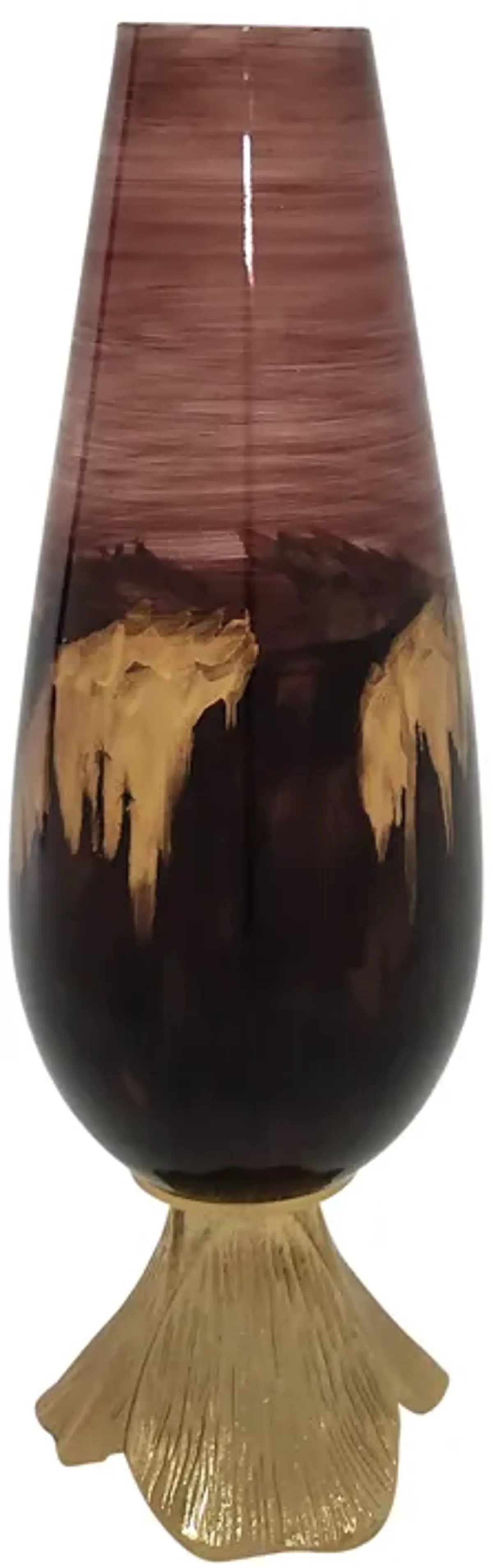 Glass, 19" Vase W/ Leaf Base, Bronze