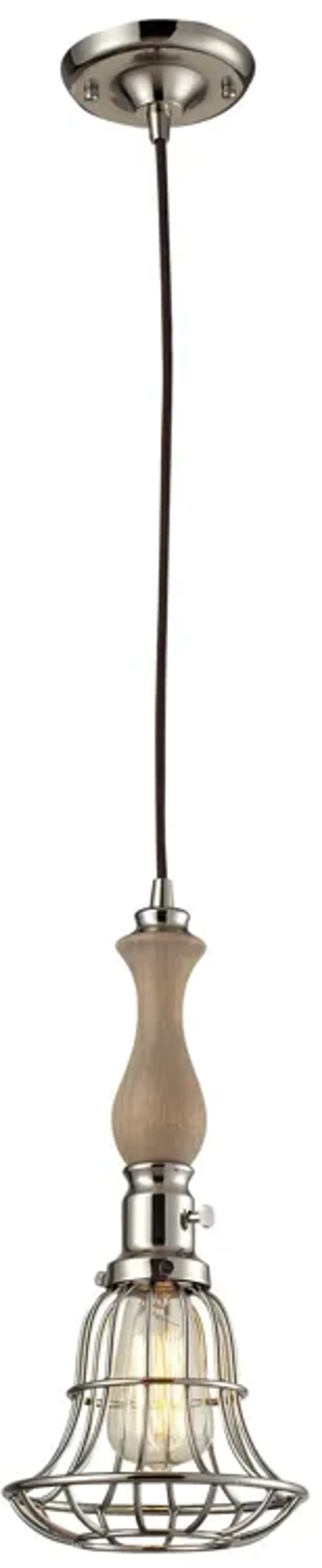 1 light wood pendant in Polished Nickel