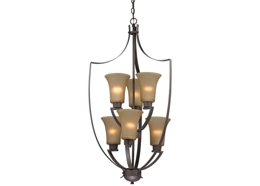 Foyer 6-Light Chandelier in Oil Rubbed Bronze with Light Amber Glass