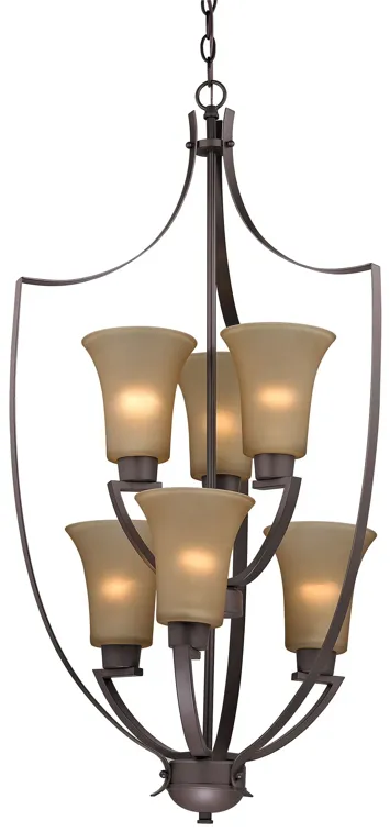 Foyer 6-Light Chandelier in Oil Rubbed Bronze with Light Amber Glass