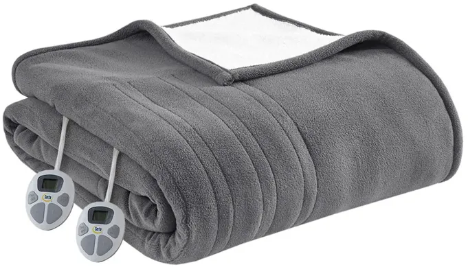 Serta Fleece to Sherpa Dark Grey Heated Blanket