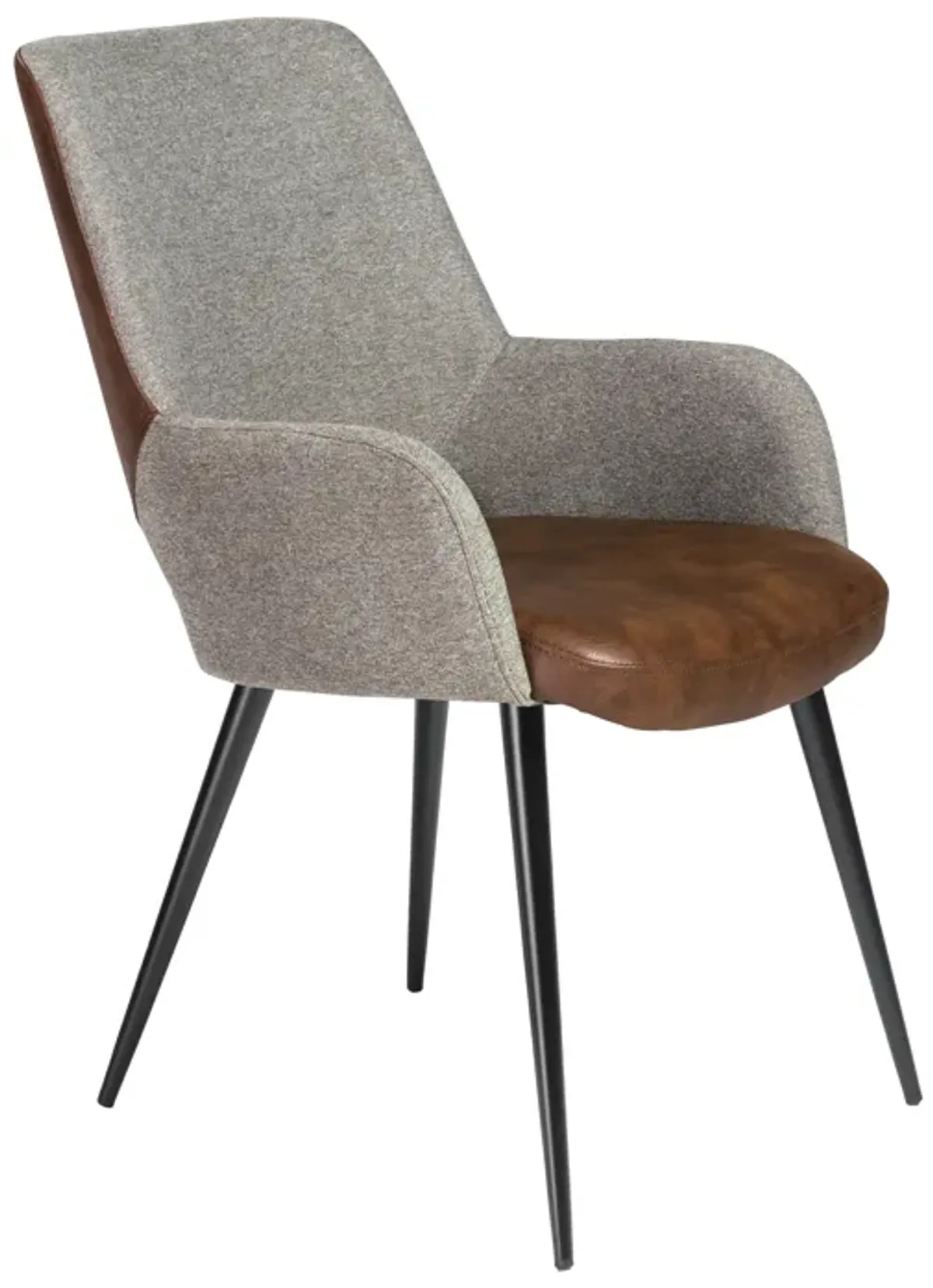 Desi Armchair in Gray Fabric and Light Brown Leatherette with Black Base