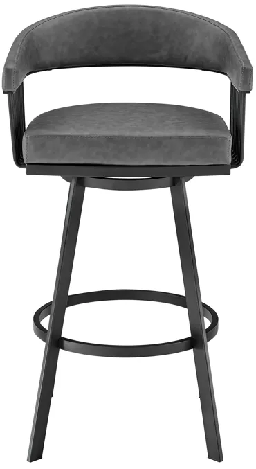 Chelsea 30" Bar Height Swivel Bar Stool in Black Finish and Gray Faux Leather