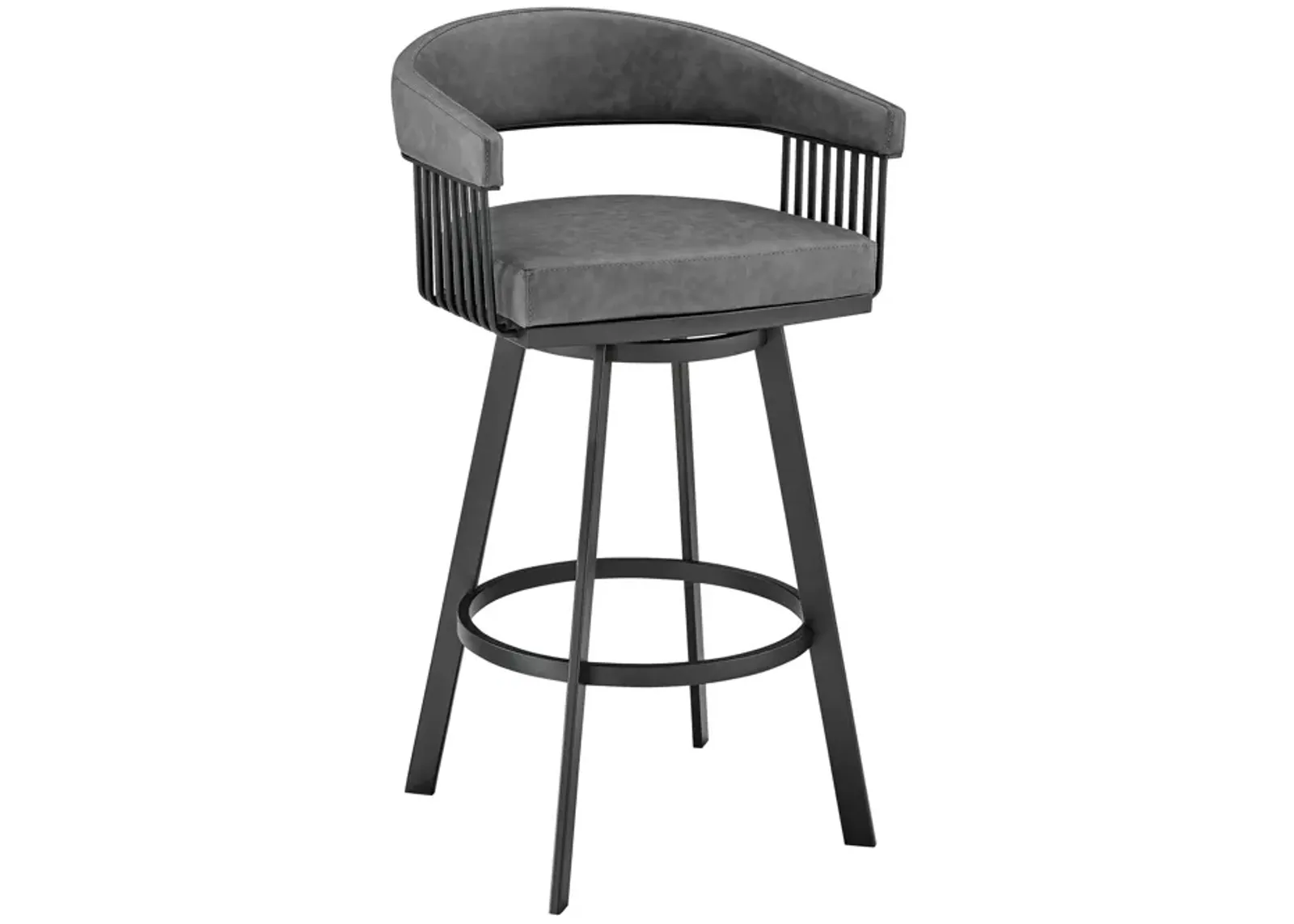 Chelsea 30" Bar Height Swivel Bar Stool in Black Finish and Gray Faux Leather