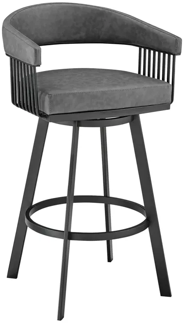 Chelsea 30" Bar Height Swivel Bar Stool in Black Finish and Gray Faux Leather