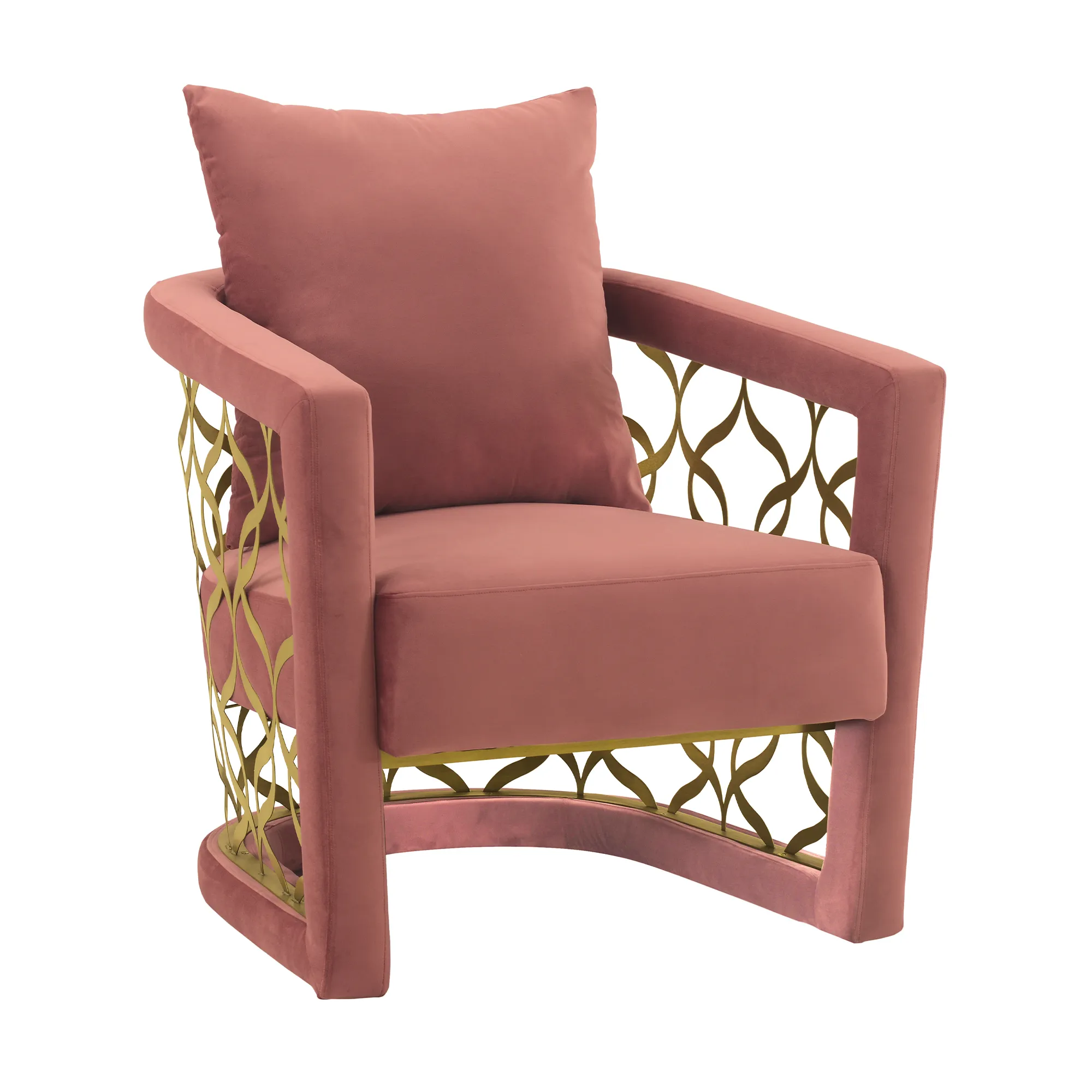 Corelli Blush Fabric Upholstered Accent Chair with Brushed Gold Legs