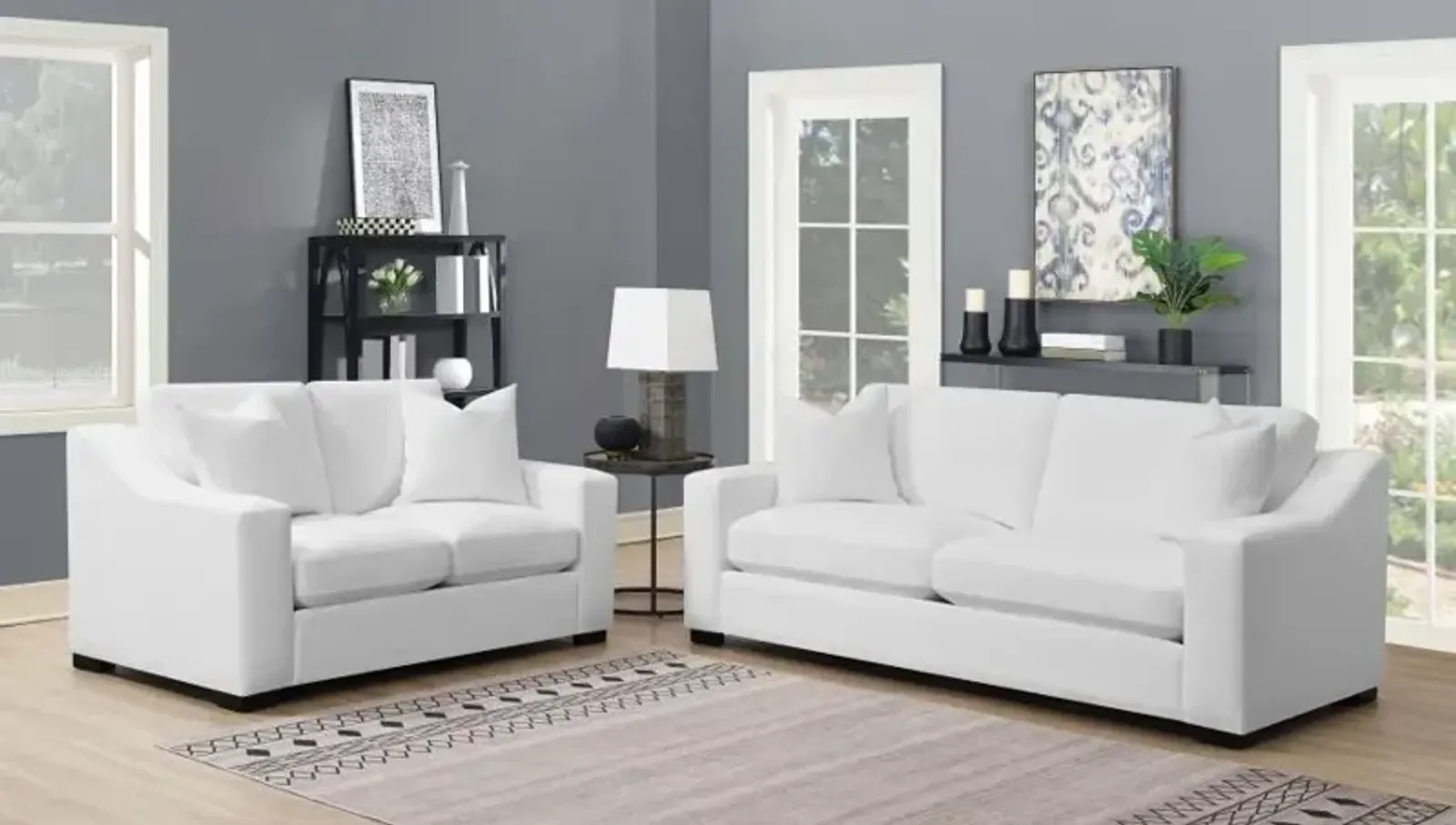 Ashlyn 2-piece Upholstered Sloped Arms Living Room Set White