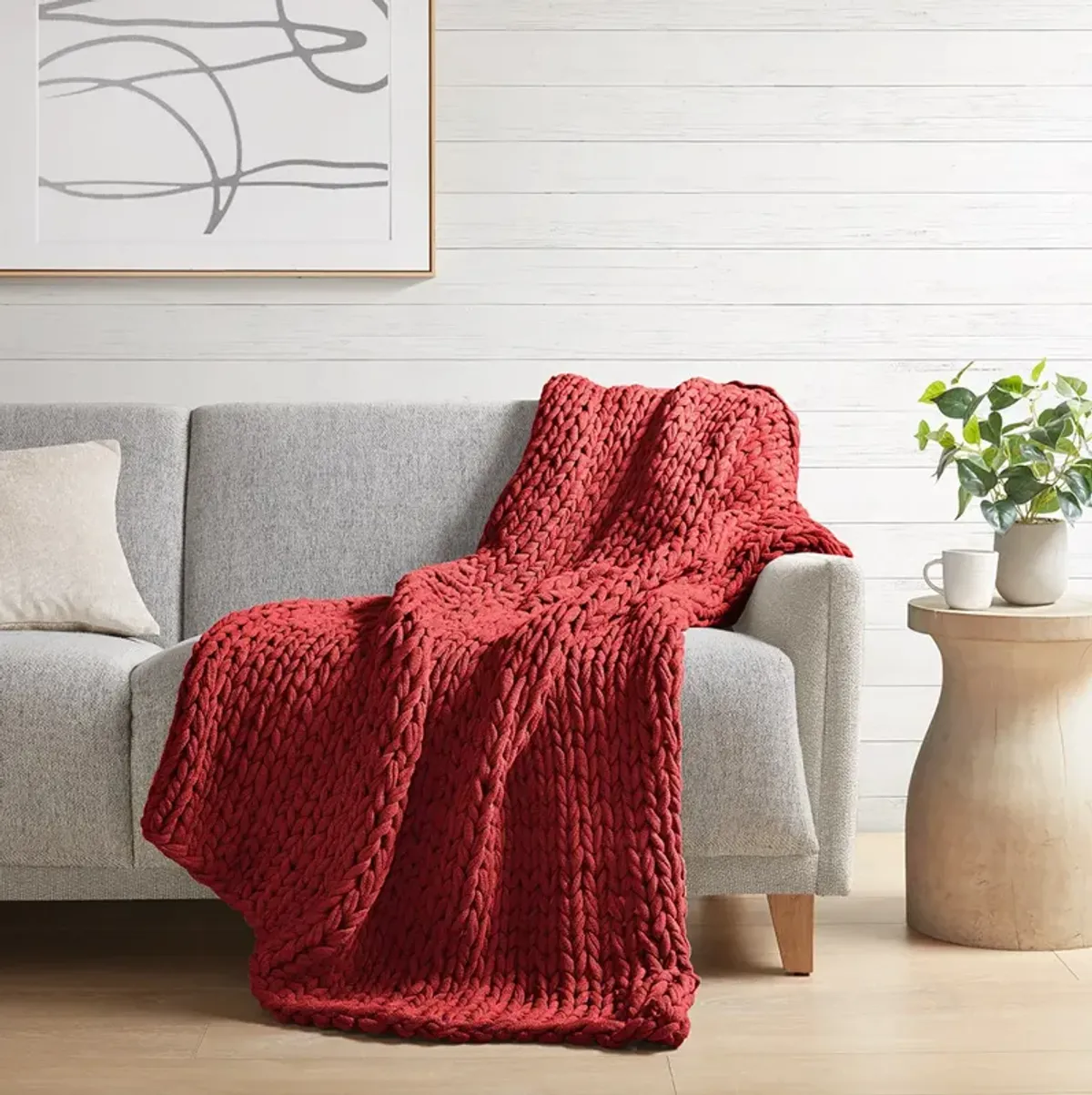 Madison Park Chunky Double Knit Red Handmade Throw