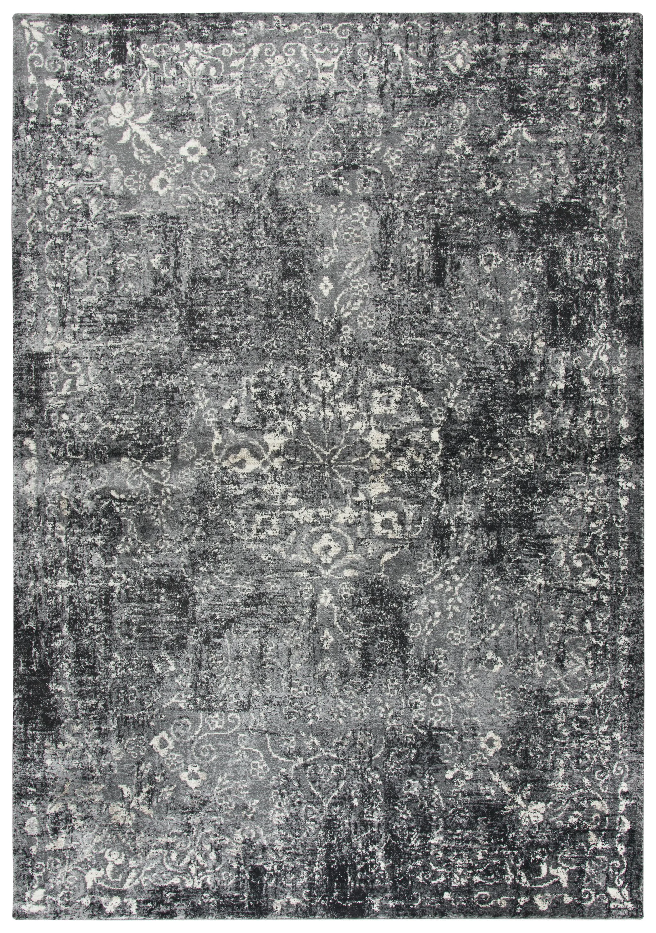 Panache Gray/Black Central Medallion Floral Polypropylene 9'10" x 12'6" Rectangle Rug