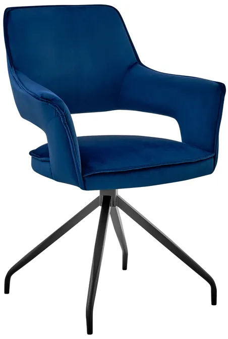 Hadley Dining Room Accent Chair in Blue Velvet with Black Finish