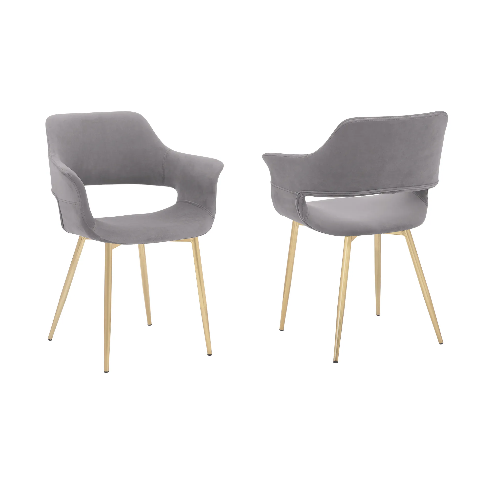 Gigi Grey Velvet Dining Room Chair with Gold Metal Legs - Set of 2