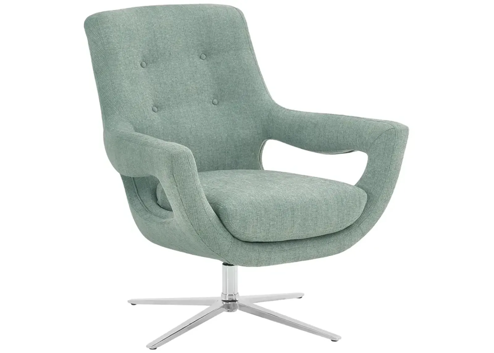 Quinn Contemporary Adjustable Swivel Accent Chair in Polished Steel Finish with Spa Blue Fabric