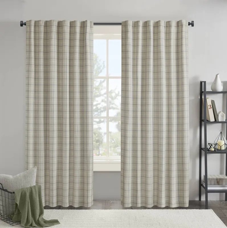 Plaid Rod Pocket and Back Tab Curtain Panel with Fleece Lining