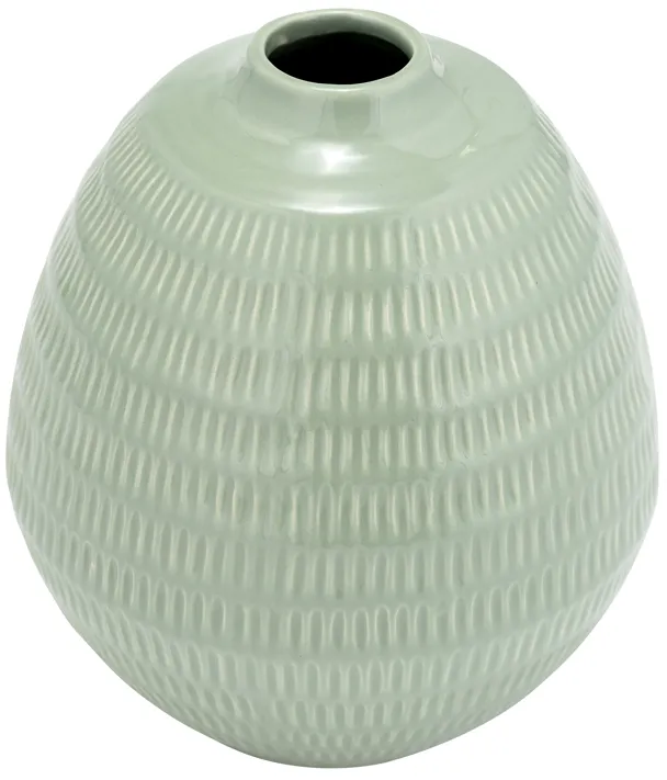 Cer,7",stripe Oval Vase,dark Sage