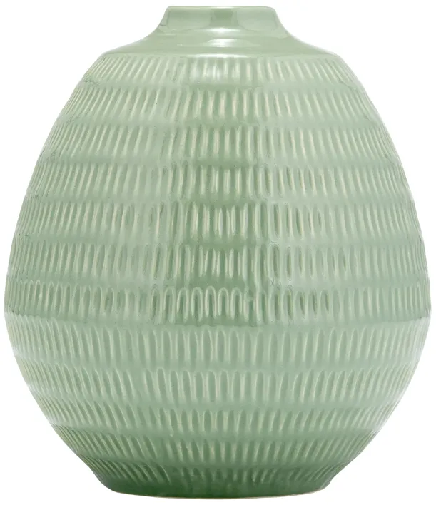 Cer,7",stripe Oval Vase,dark Sage