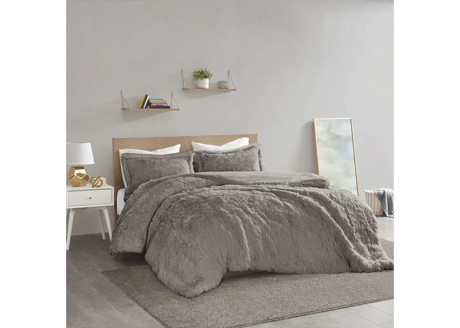 Intelligent Design Malea Grey Shaggy Fur Duvet Cover Set