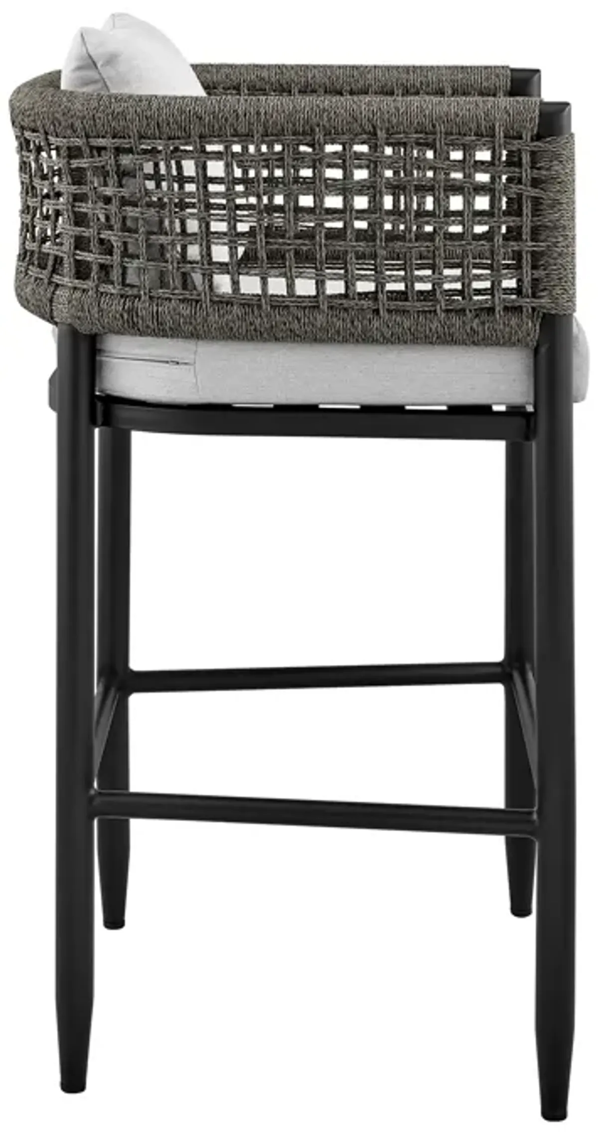 Alegria Outdoor Patio Bar Stool in Aluminum with Grey Rope and Cushions