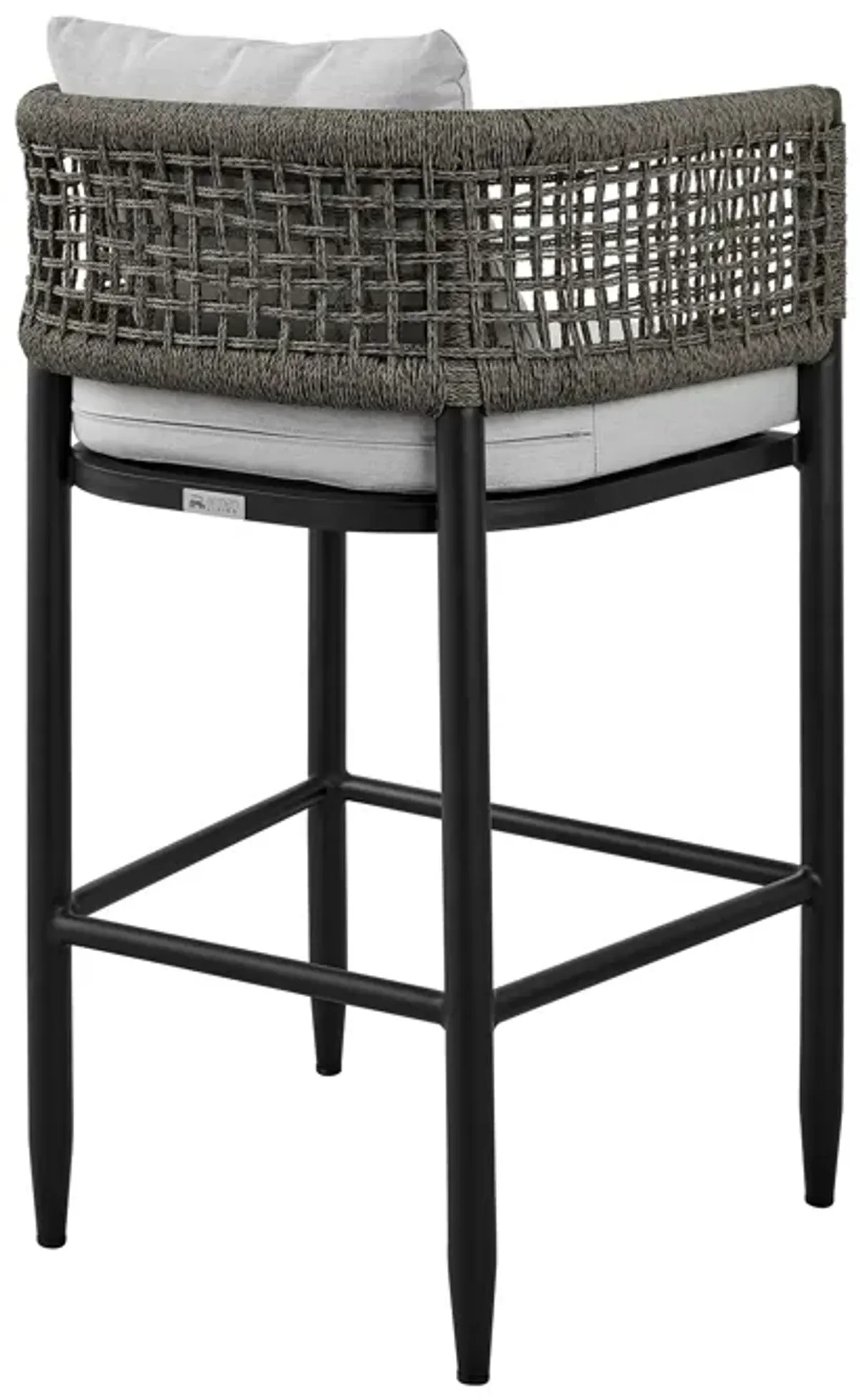 Alegria Outdoor Patio Bar Stool in Aluminum with Grey Rope and Cushions