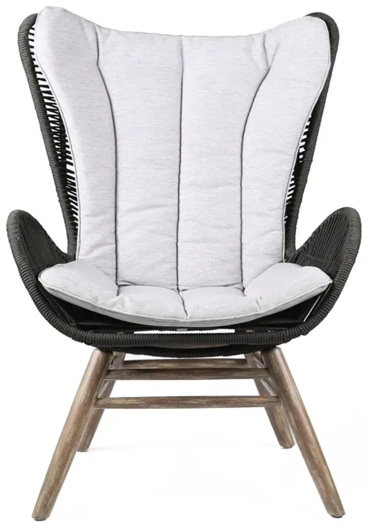 King Indoor Outdoor Lounge Chair in Light Eucalyptus Wood with Truffle Rope and Grey Cushion