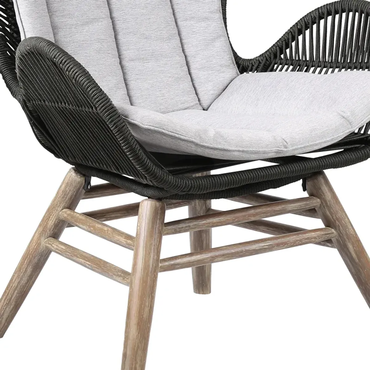 King Indoor Outdoor Lounge Chair in Light Eucalyptus Wood with Truffle Rope and Grey Cushion