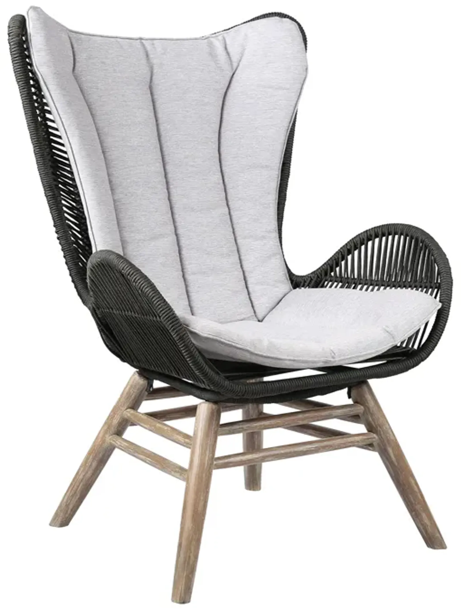 King Indoor Outdoor Lounge Chair in Light Eucalyptus Wood with Truffle Rope and Grey Cushion