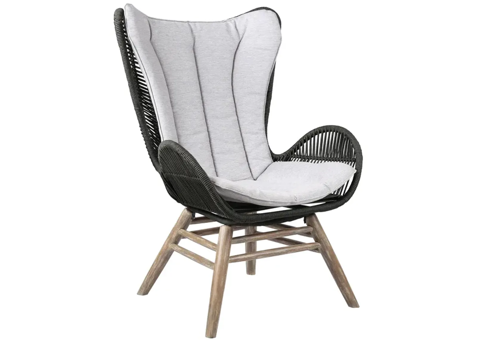 King Indoor Outdoor Lounge Chair in Light Eucalyptus Wood with Truffle Rope and Grey Cushion