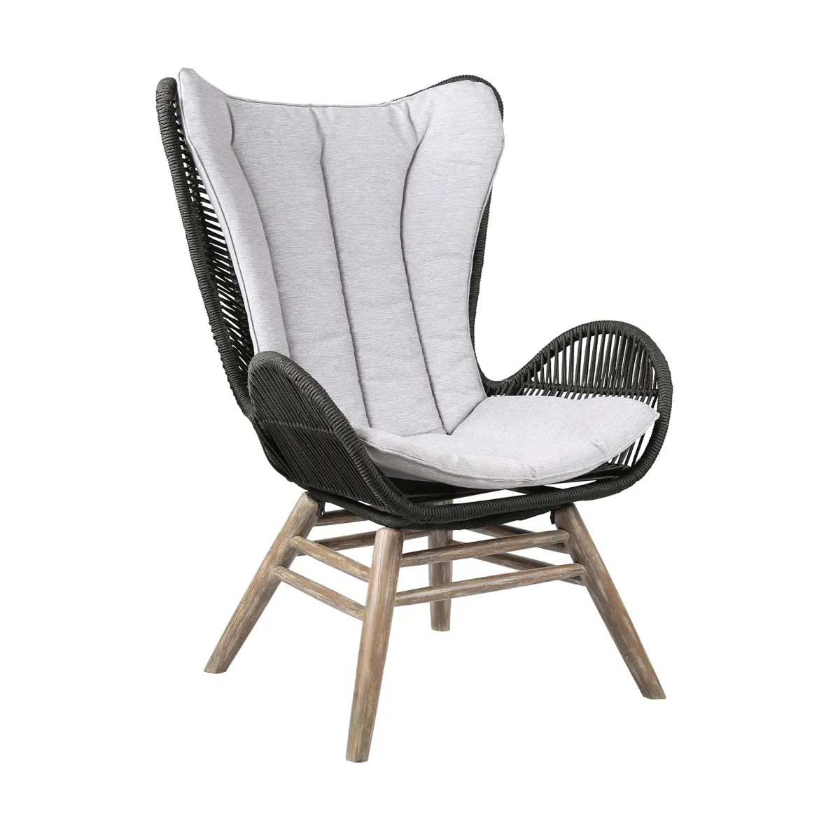 King Indoor Outdoor Lounge Chair in Light Eucalyptus Wood with Truffle Rope and Grey Cushion