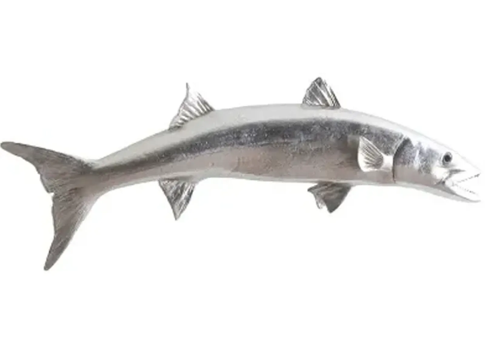 barracuda fish wall sculpture, resin, silver leaf