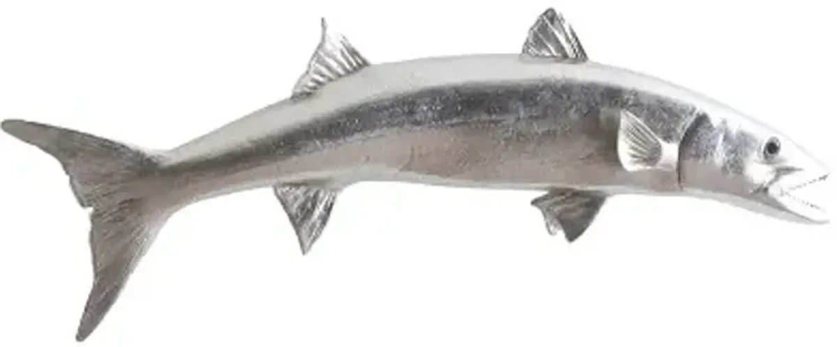 barracuda fish wall sculpture, resin, silver leaf