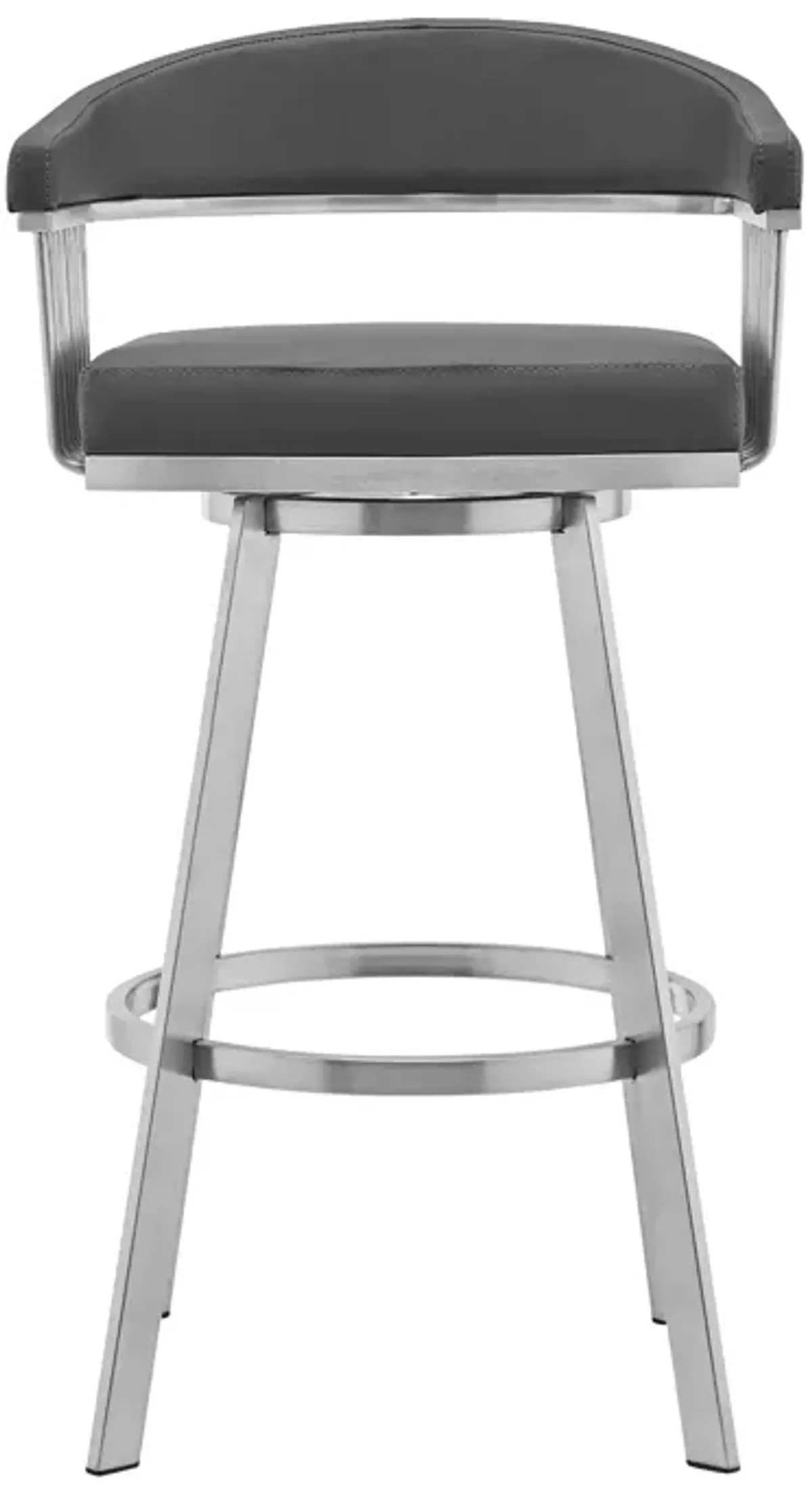 Bronson 29" Gray Faux Leather and Brushed Stainless Steel Swivel Bar Stool