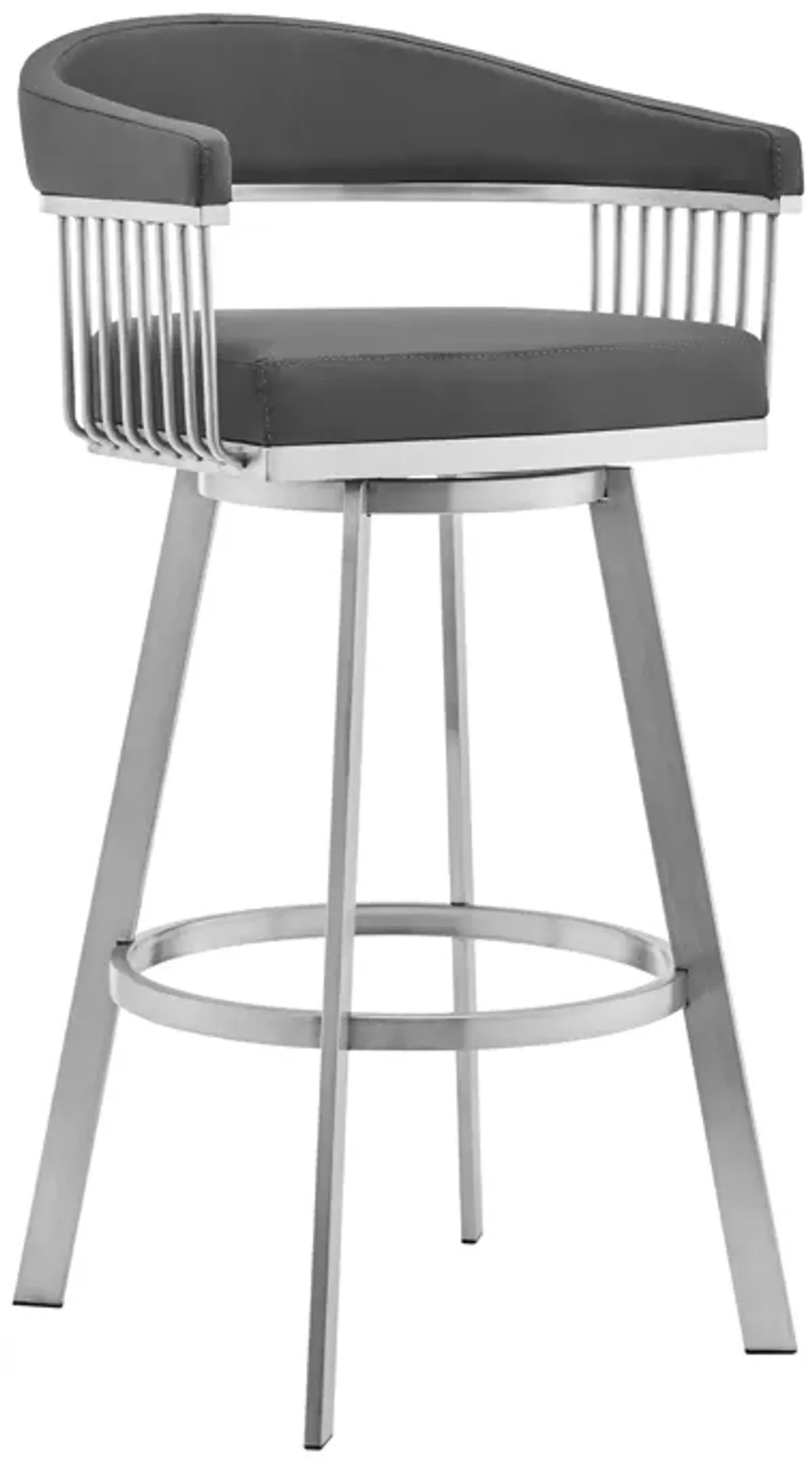 Bronson 29" Gray Faux Leather and Brushed Stainless Steel Swivel Bar Stool