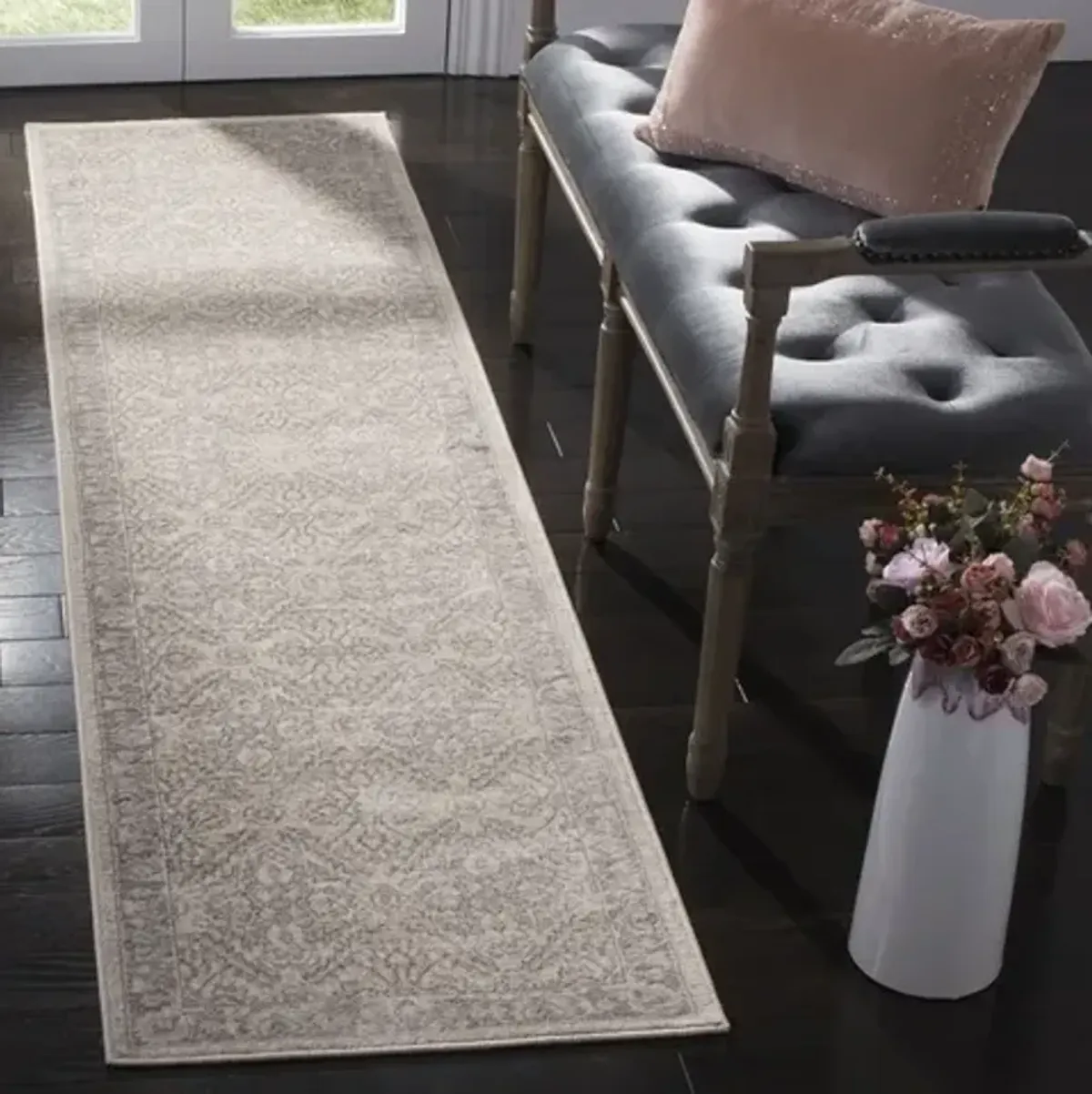 Brentwood 863 Cream / Grey 2' X 12' Runner Powerloomed Rug