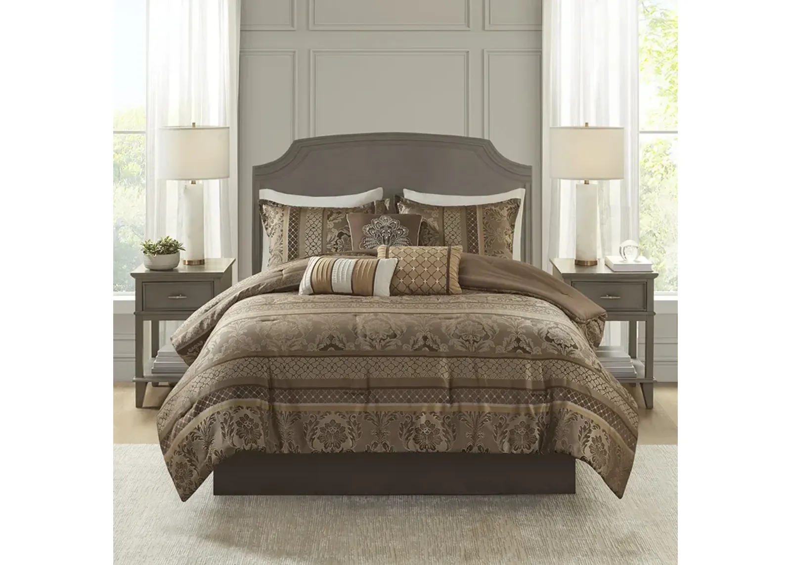 Madison Park Bellagio Brown/Gold 7 Piece Jacquard Comforter Set