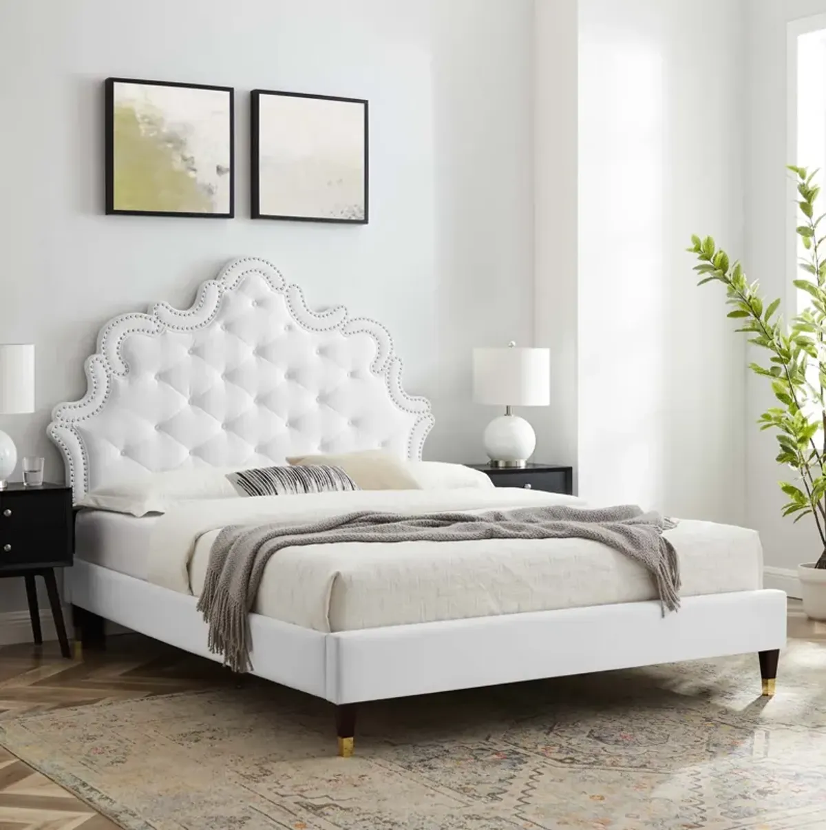 Sasha Button-Tufted Performance Velvet King Bed