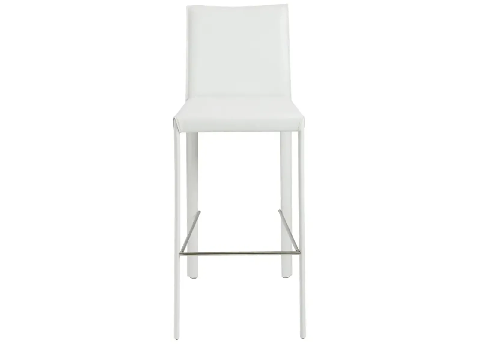 Hasina Bar Stool in White with Polished Stainless Steel Footrest - Set of 2