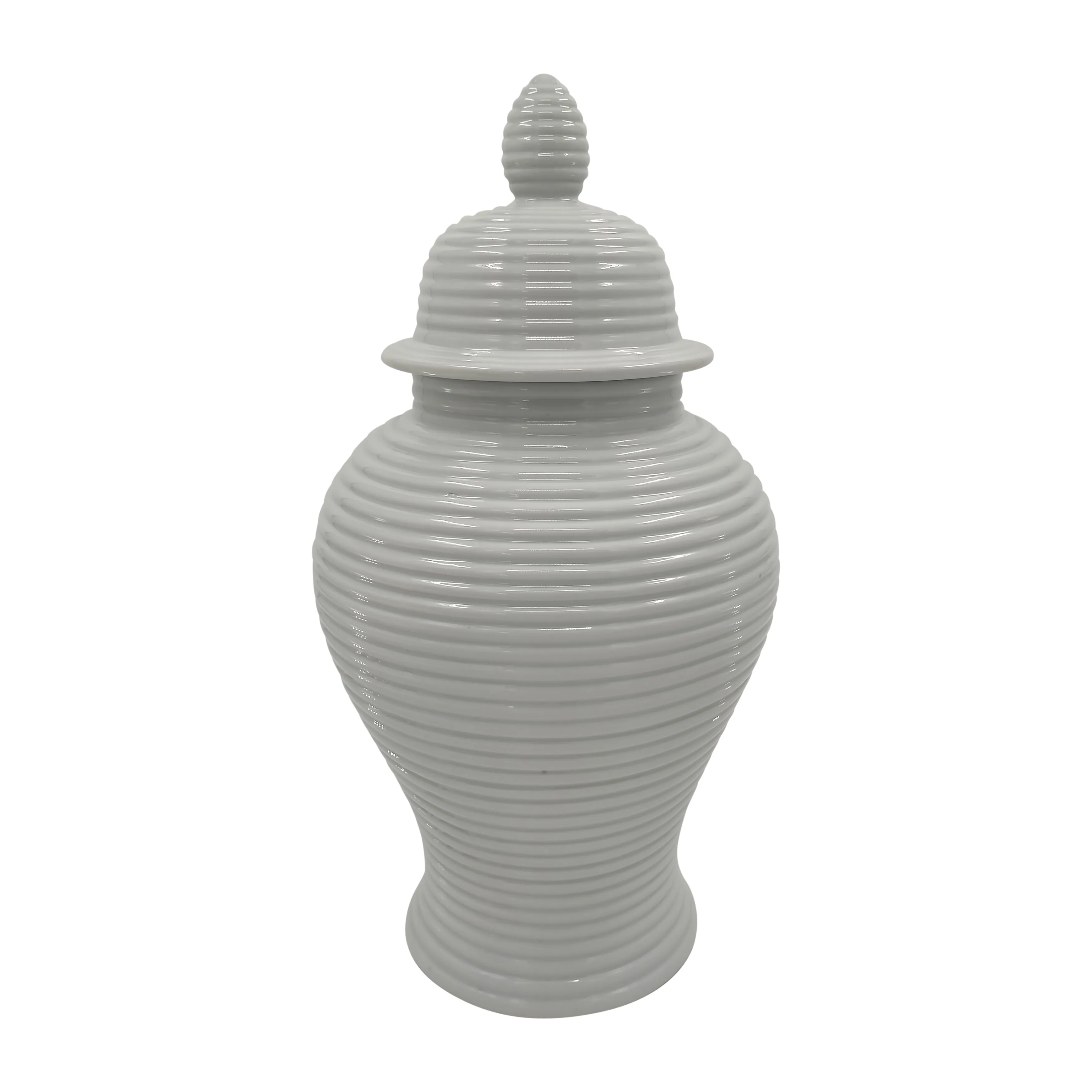 Cer, 24" Ribbed Temple Jar, White