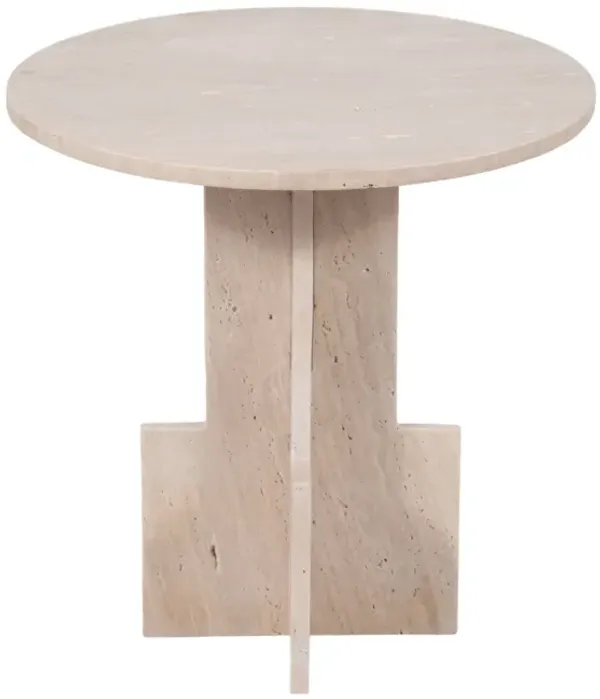 18" Travertine Accent Table Kd, Tan