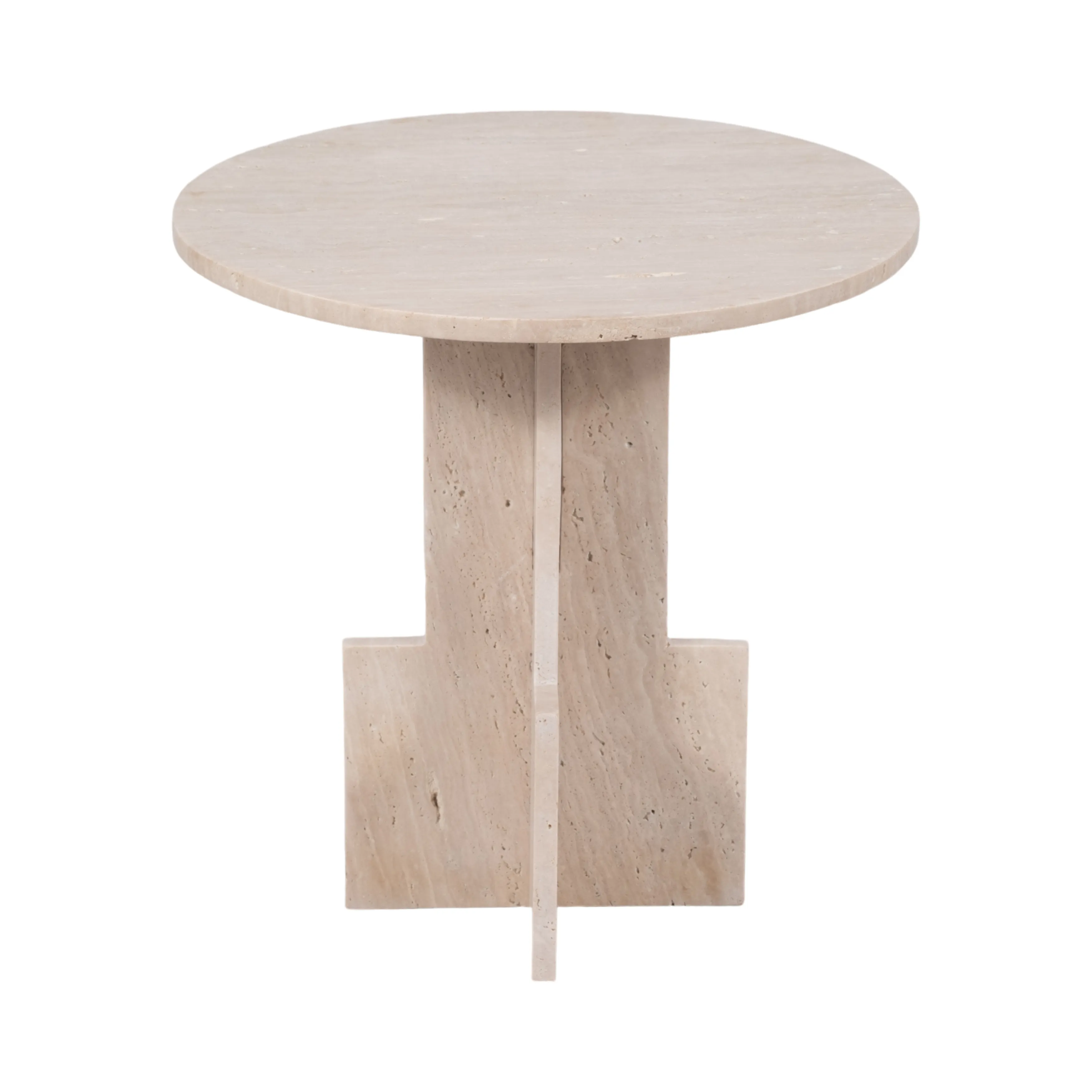 18" Travertine Accent Table Kd, Tan