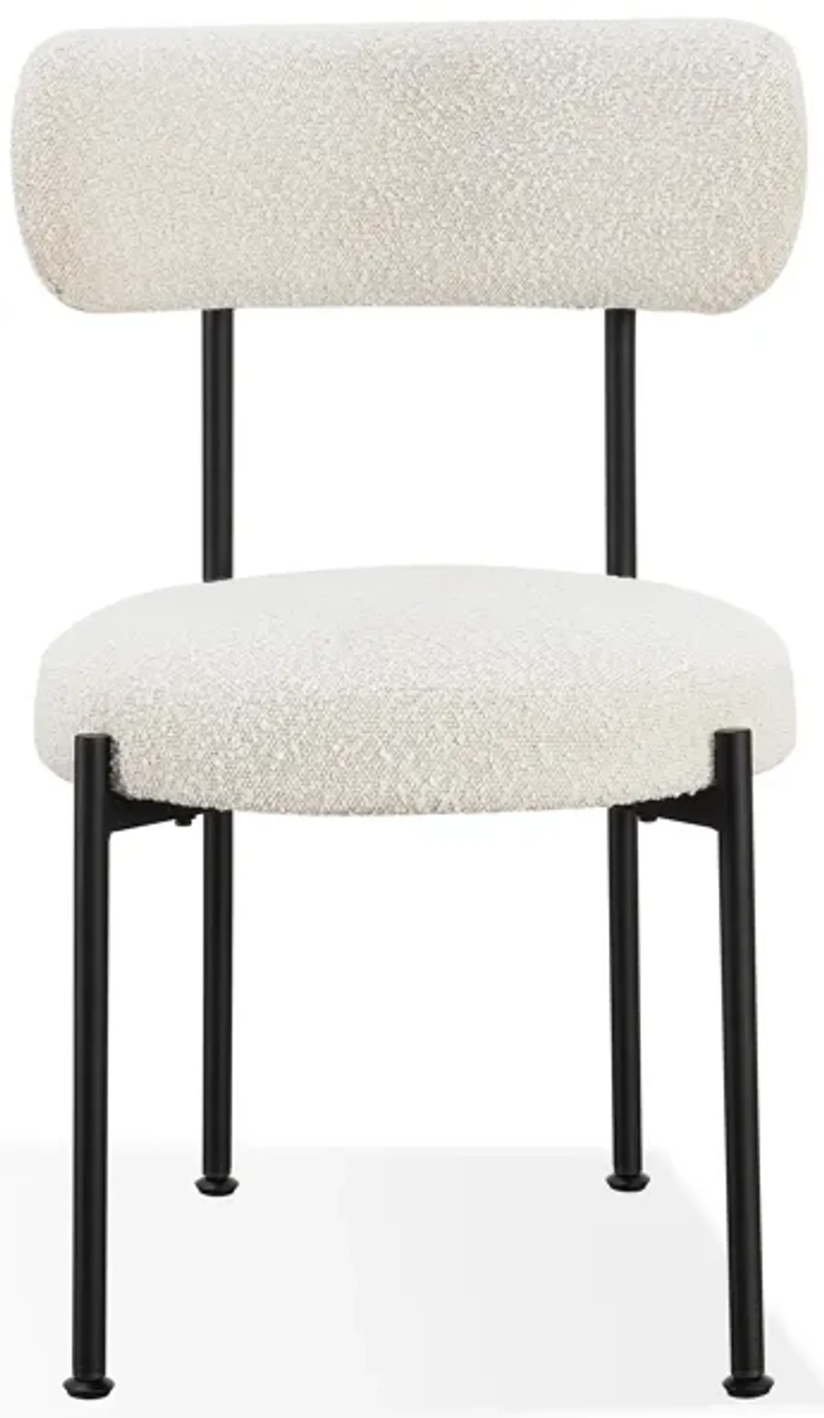 Aere Boucle Upholstered Metal Leg Dining Chair in Ivory and Black