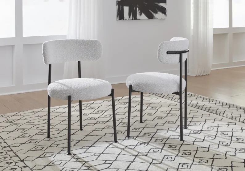 Aere Boucle Upholstered Metal Leg Dining Chair in Ivory and Black