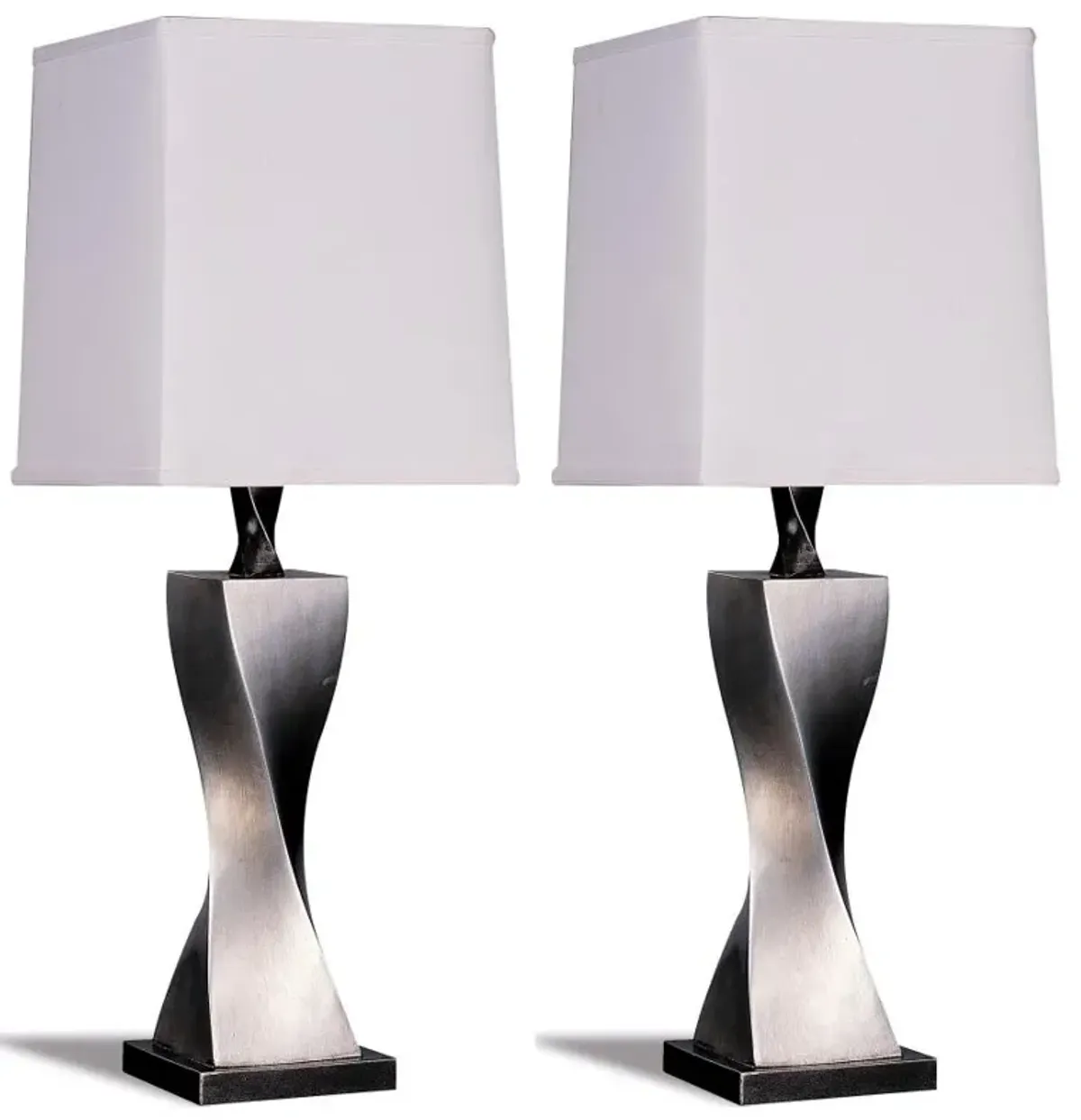 Keene Square Shade Table Lamps White and Antique Silver (Set of 2)