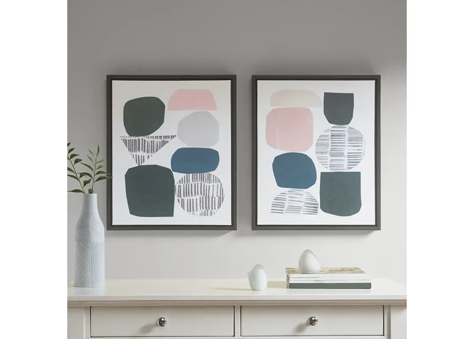 Urban Habitat Grey Rock Garden Multi Gel Coat Framed Canvas 2 Piece Set