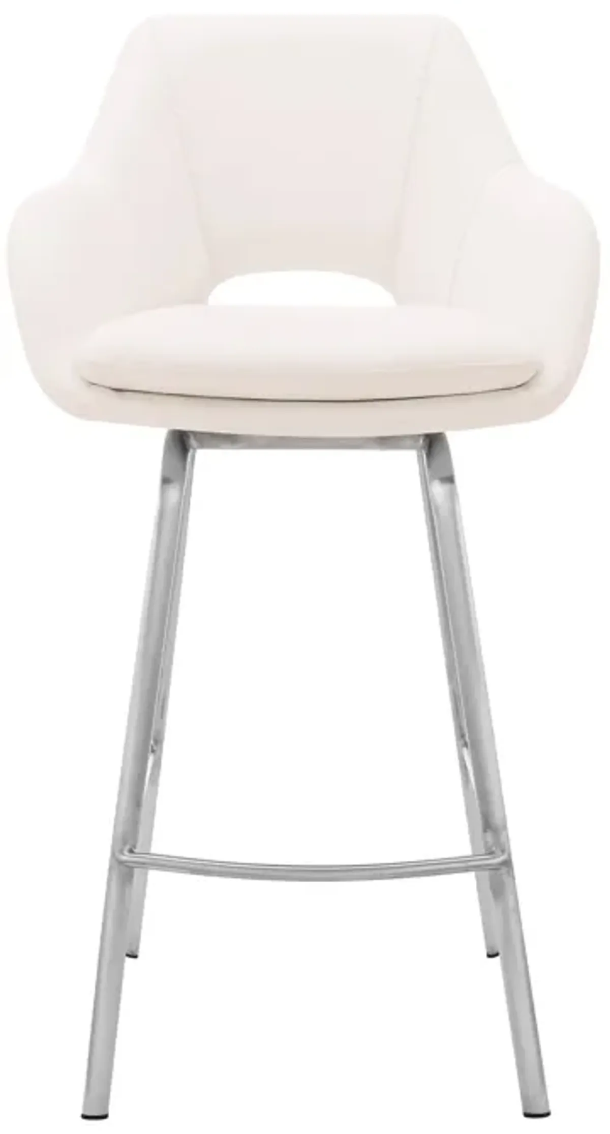 Aura White Faux Leather and Brushed Stainless Steel Swivel 26" Counter Stool