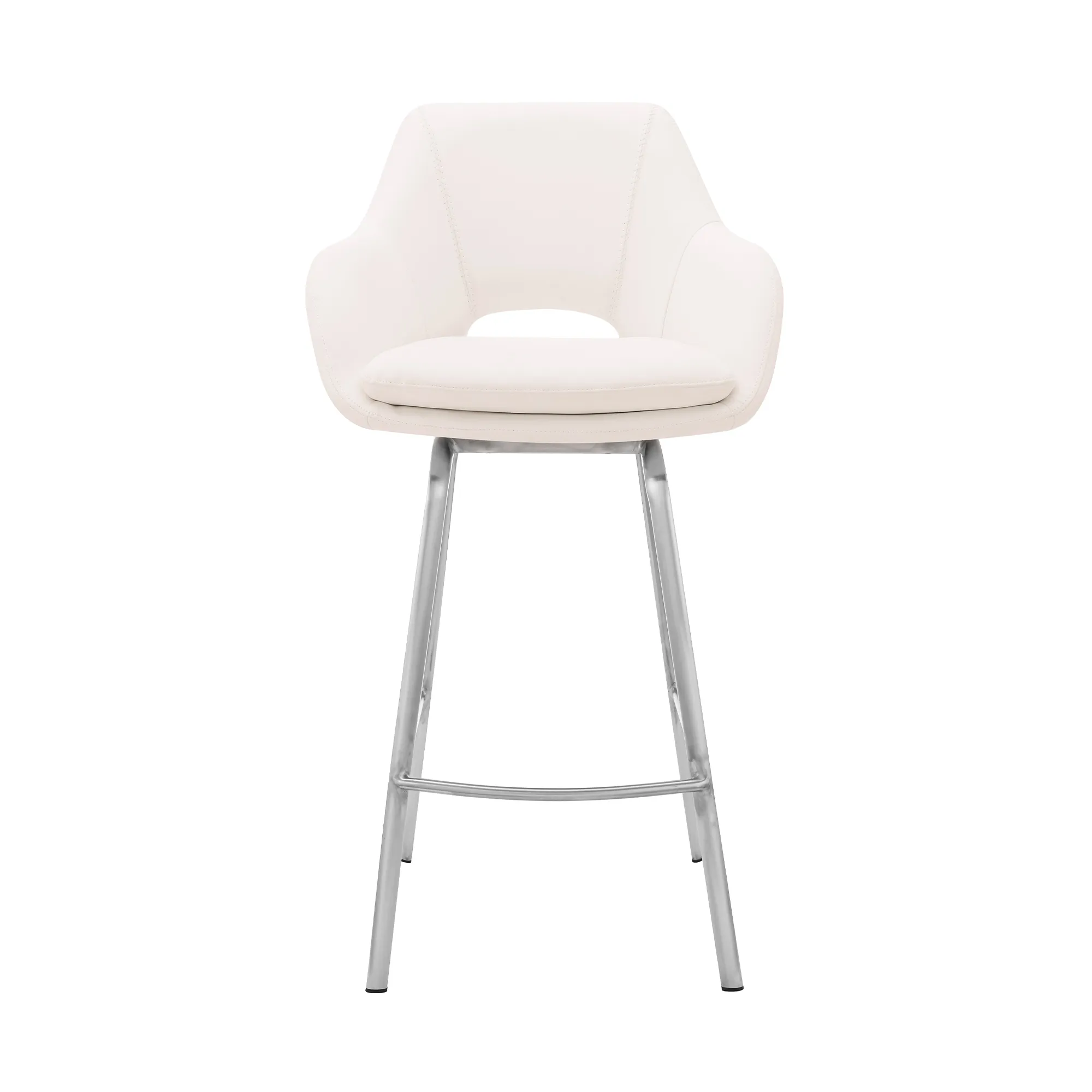 Aura White Faux Leather and Brushed Stainless Steel Swivel 26" Counter Stool