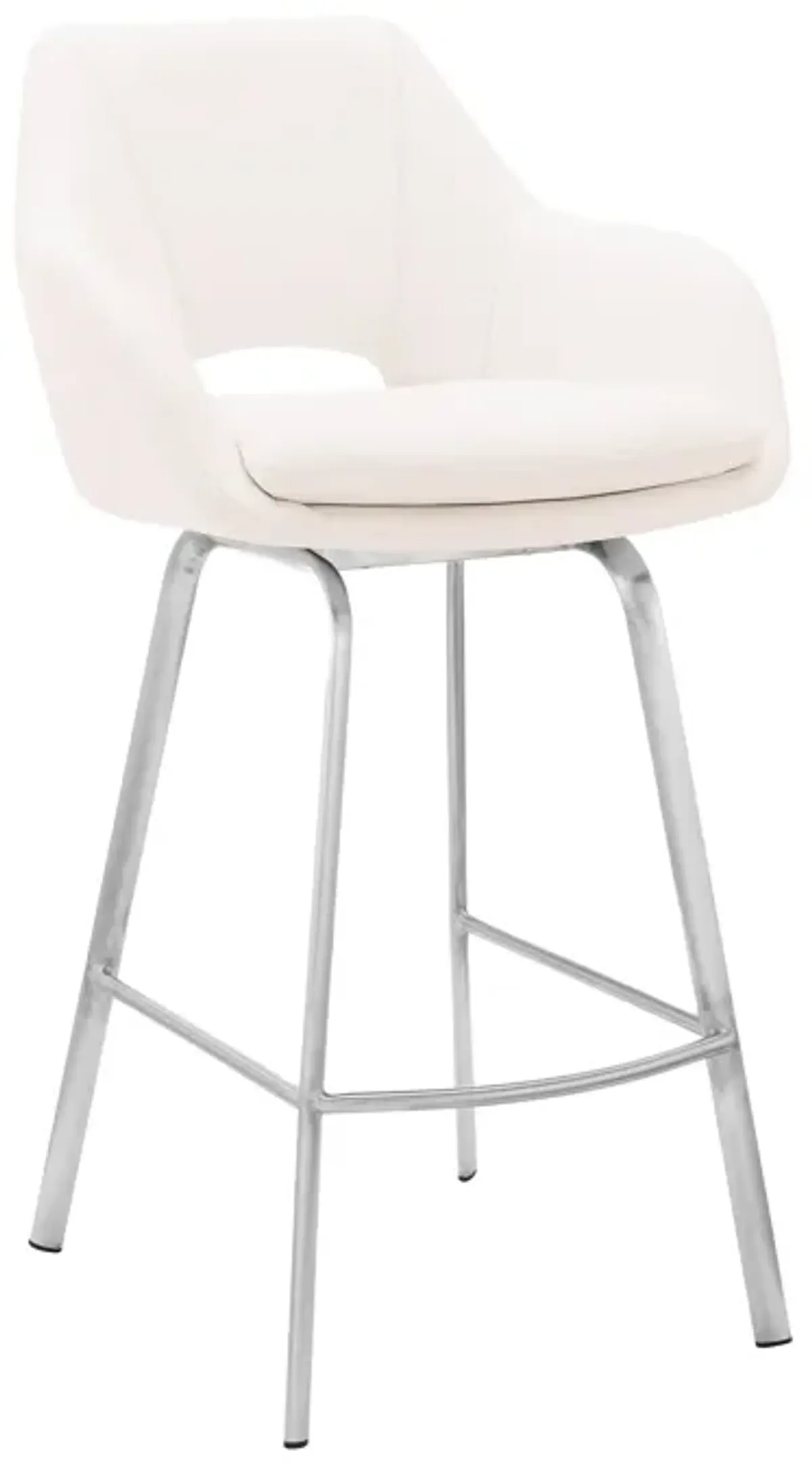 Aura White Faux Leather and Brushed Stainless Steel Swivel 26" Counter Stool